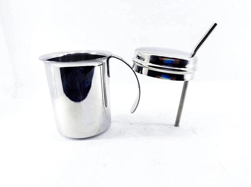 STAINLESS STEEL GLASS WITH STRAW ,HANDLE & LID - KIDS