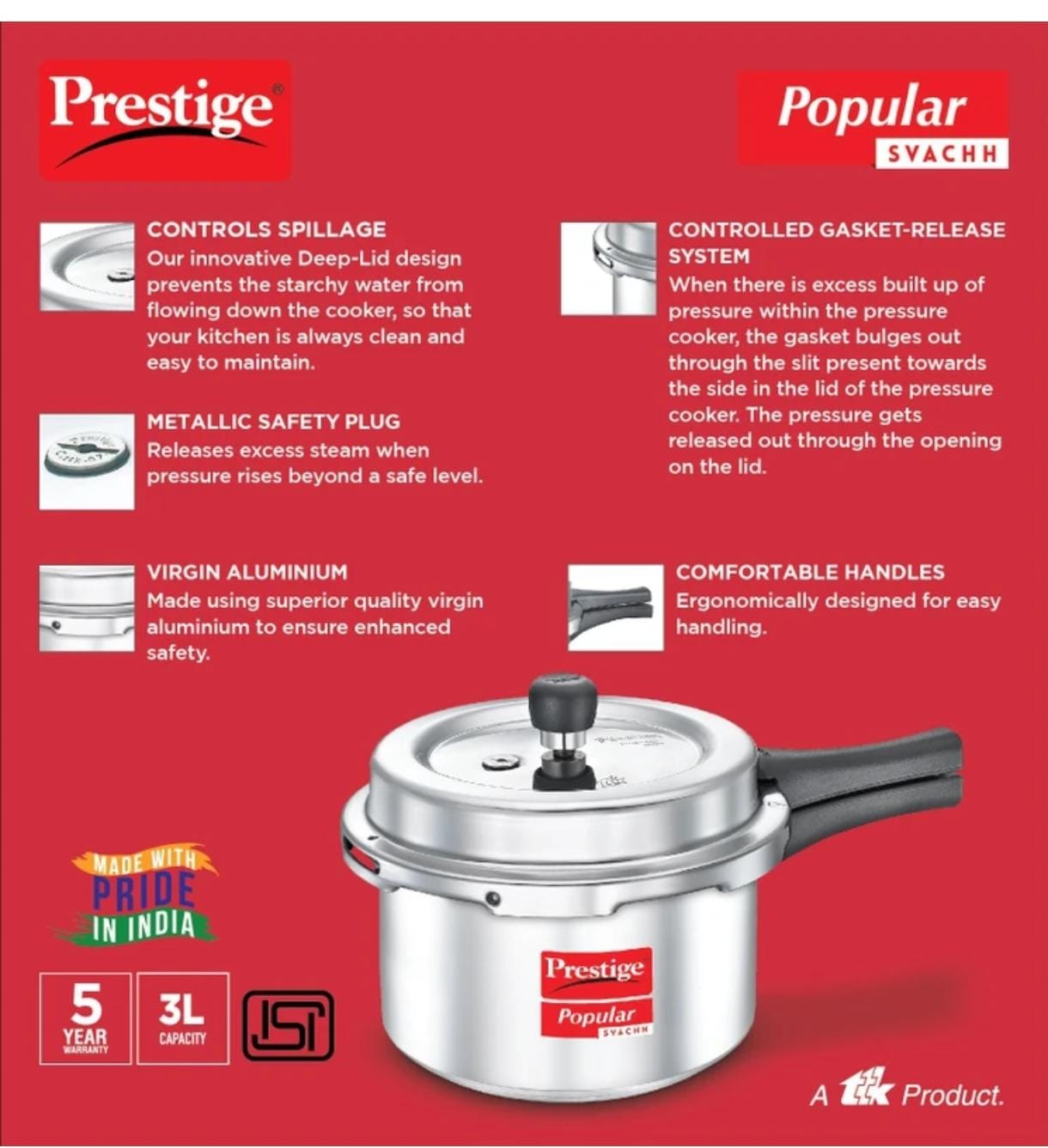 PRESTIGE COOKER ALUMINIUM SVACHH - 3 LTR