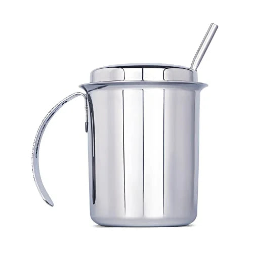 STAINLESS STEEL GLASS WITH STRAW ,HANDLE & LID  - KIDS
