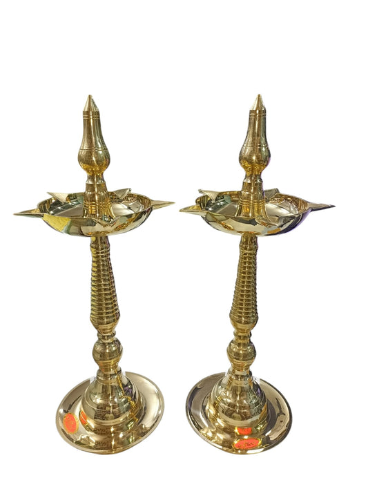 Brass Kerala Fancy Deepa Kamba Lamp – Traditional Brass Oil Lamp for Pooja, Home Decor, and Festivals (Set of 2, 16" Height, 6.5" Width, Size 13)