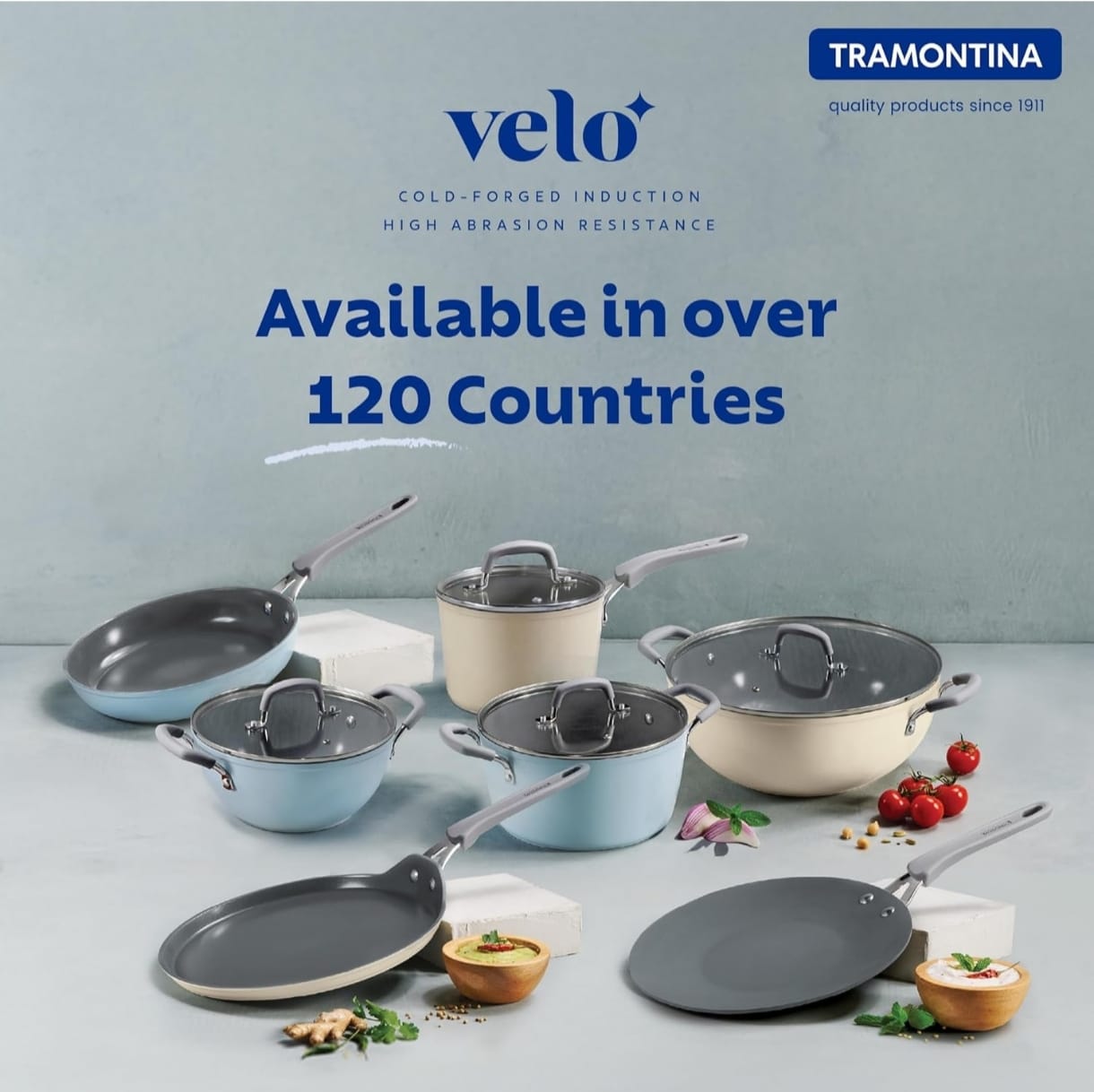 Tramontina 22cm Deep Kadai with Glass Lid | Ceramic Coated Non-Stick Interior | 2.9 Liter Cookware