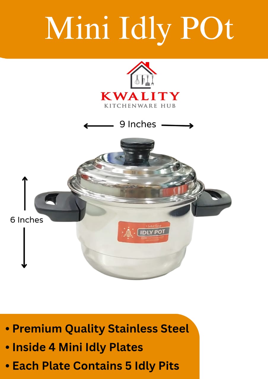 Mini Idly Pot – 20 Mini Idlis Maker | Stainless Steel Mini Idli Cooker with 4 Plates
