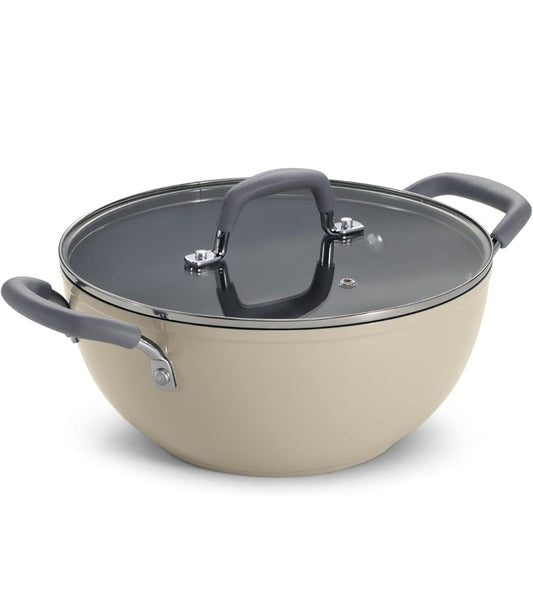 Tramontina 22cm Deep Kadai with Glass Lid | Ceramic Coated Non-Stick Interior | 2.9 Liter Cookware