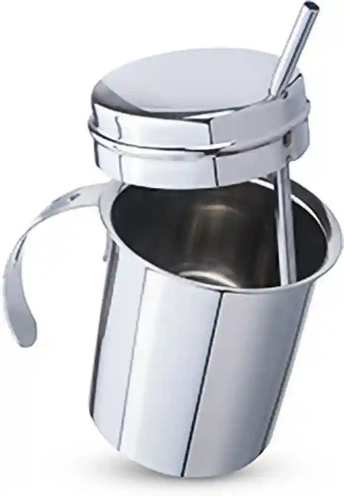 STAINLESS STEEL GLASS WITH STRAW ,HANDLE & LID  - KIDS